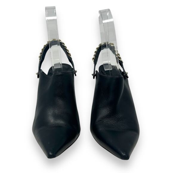 Jimmy Choo Lexx 100 Black Leather Gold Chain Slingback Heel Mules 36.5 Women’s - Picture 3 of 12